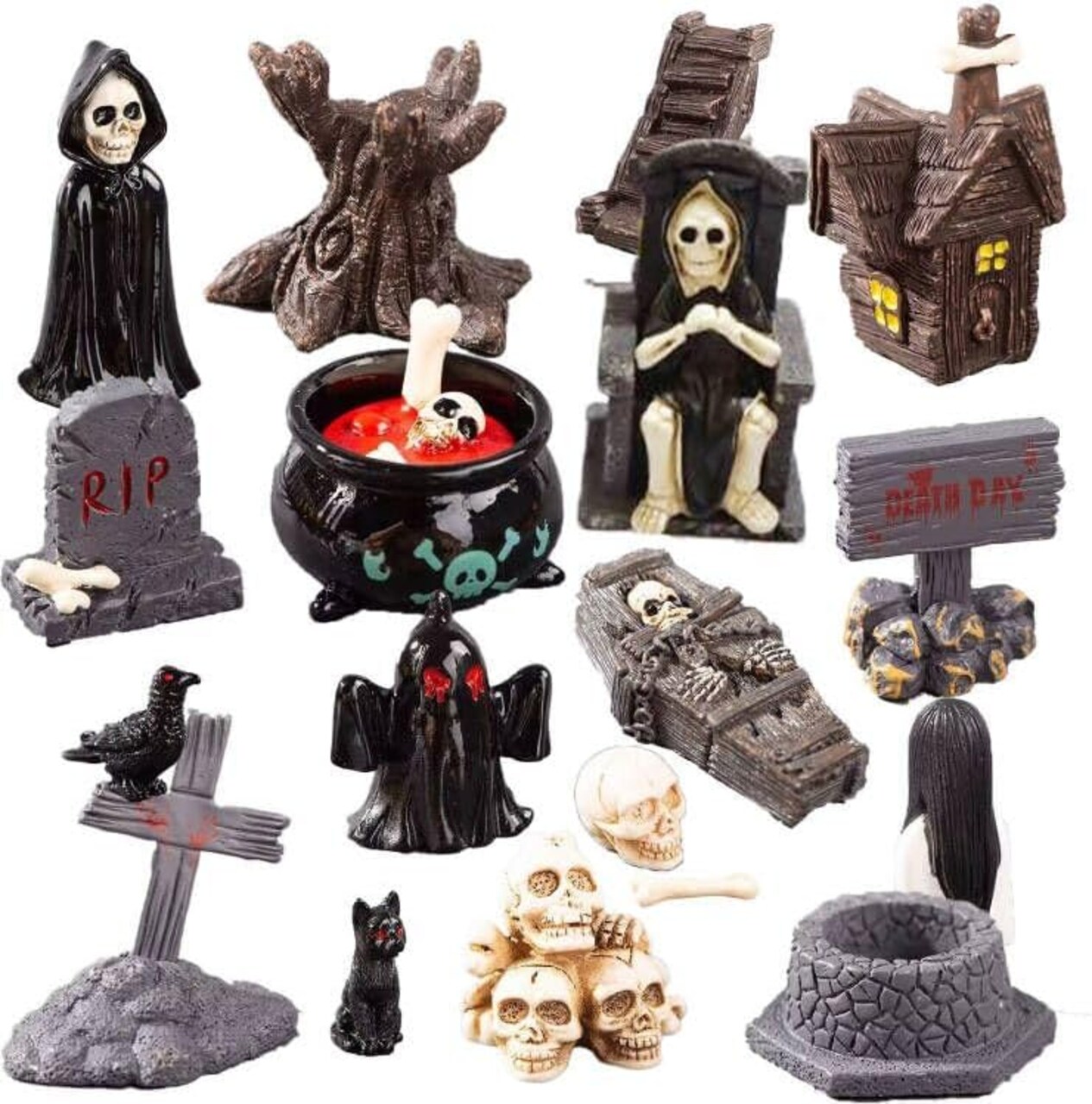 19pcs Halloween Mini Figurines - Creative Miniature Skull Heads(A)